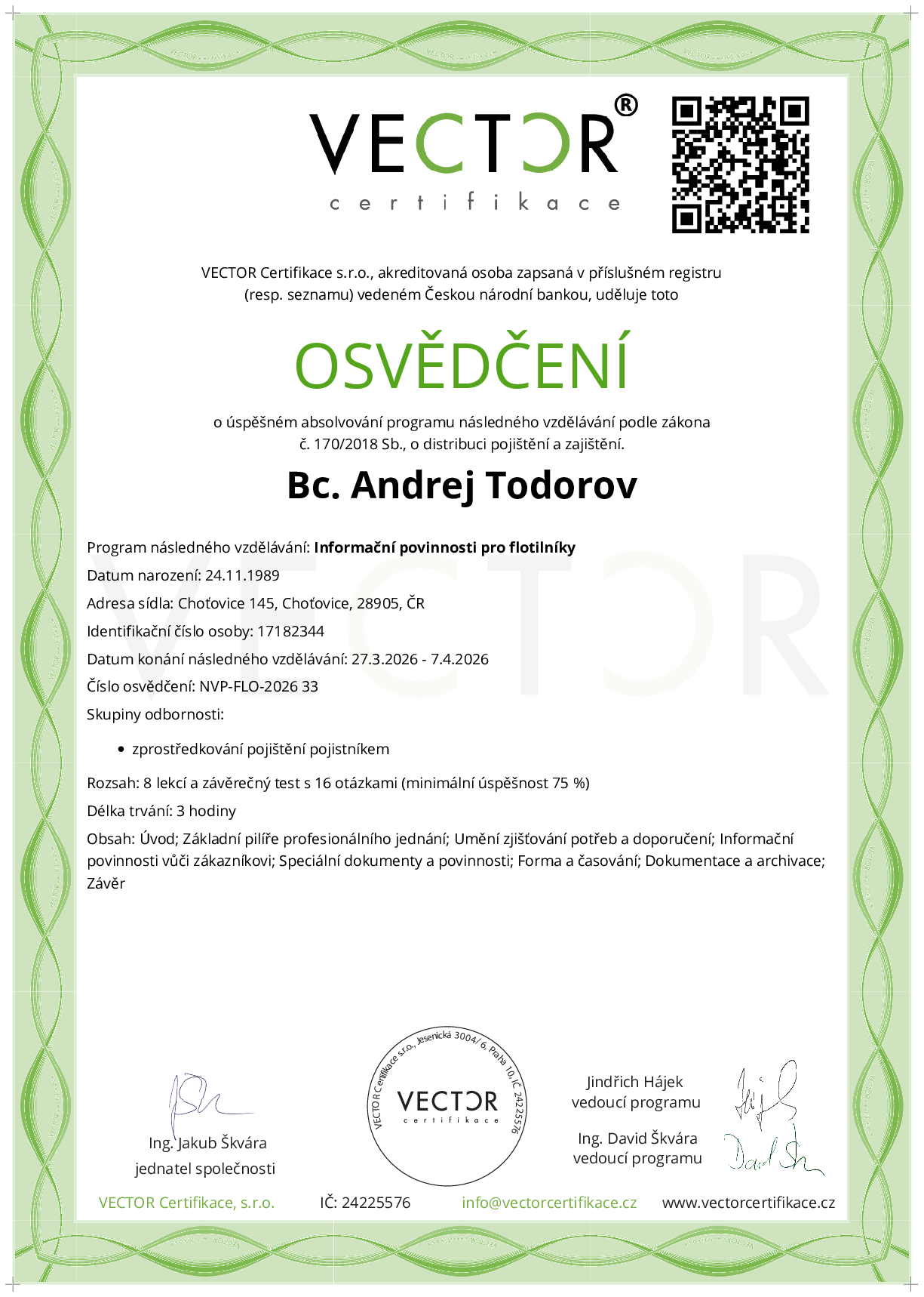 Osvědčení kurzu: Informační povinnosti pro flotilníky (NVP-FLO-2026)