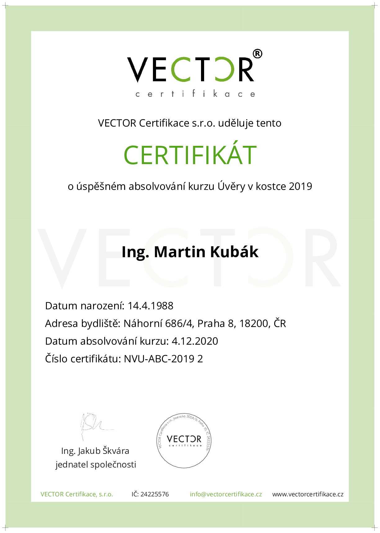 Osvědčení kurzu: Úvěry v kostce 2019 (NVU-ABC-2019)