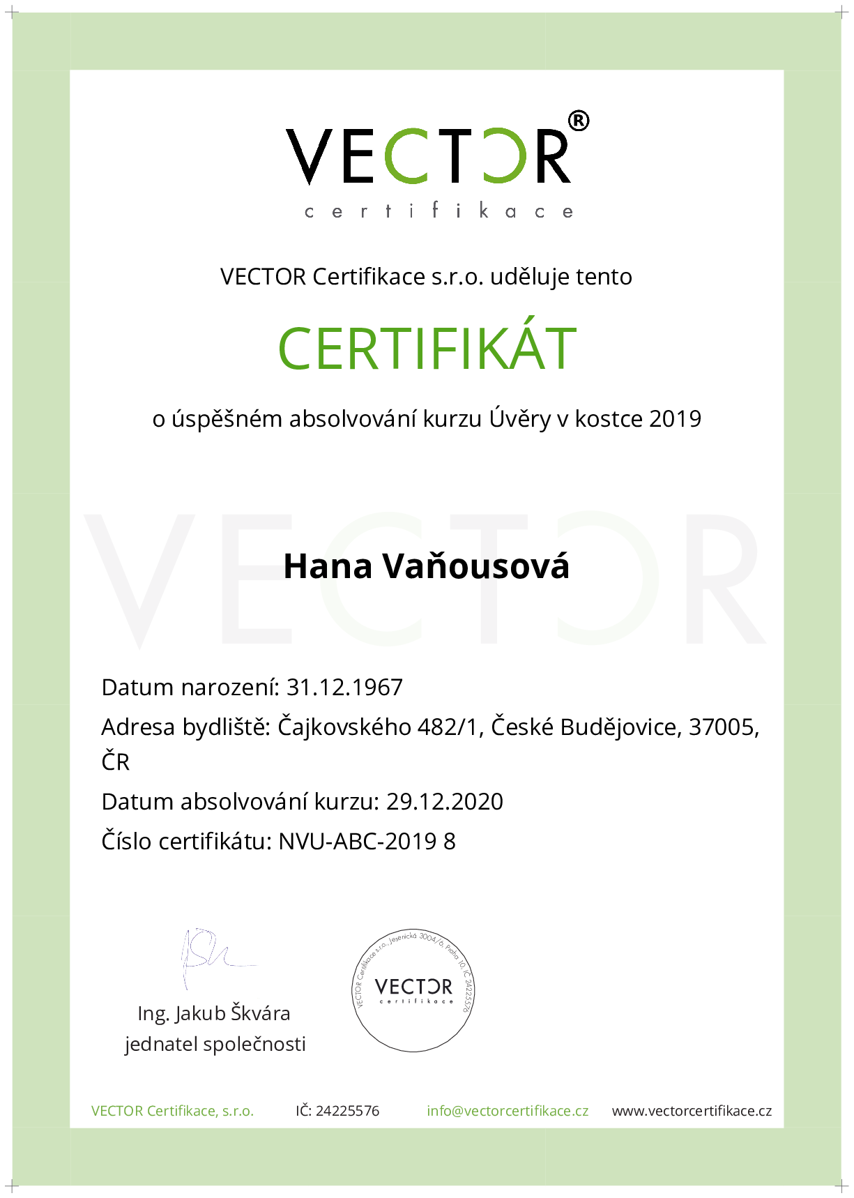 Osvědčení kurzu: Úvěry v kostce 2019 (NVU-ABC-2019)