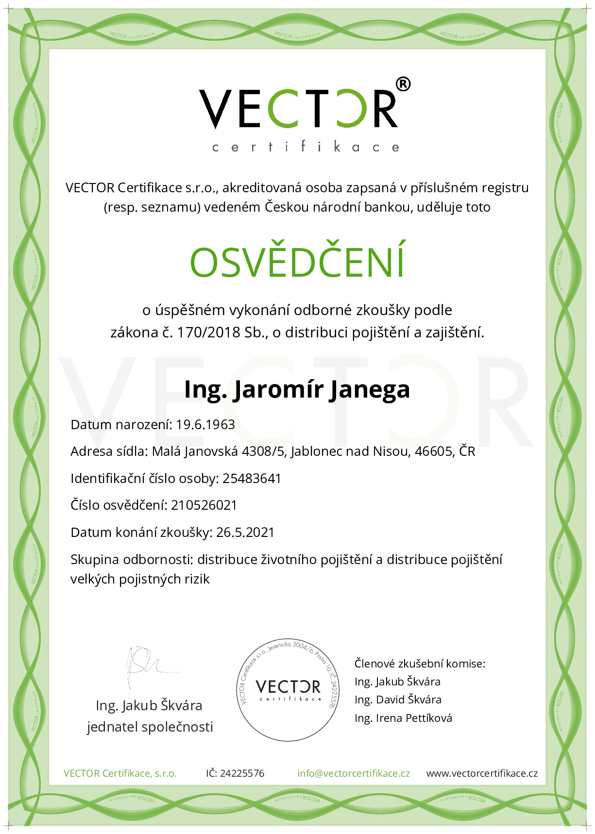 Osvědčení ze zkoušky: IX. POJ-ABC - Souhrnná zkouška na pojištění