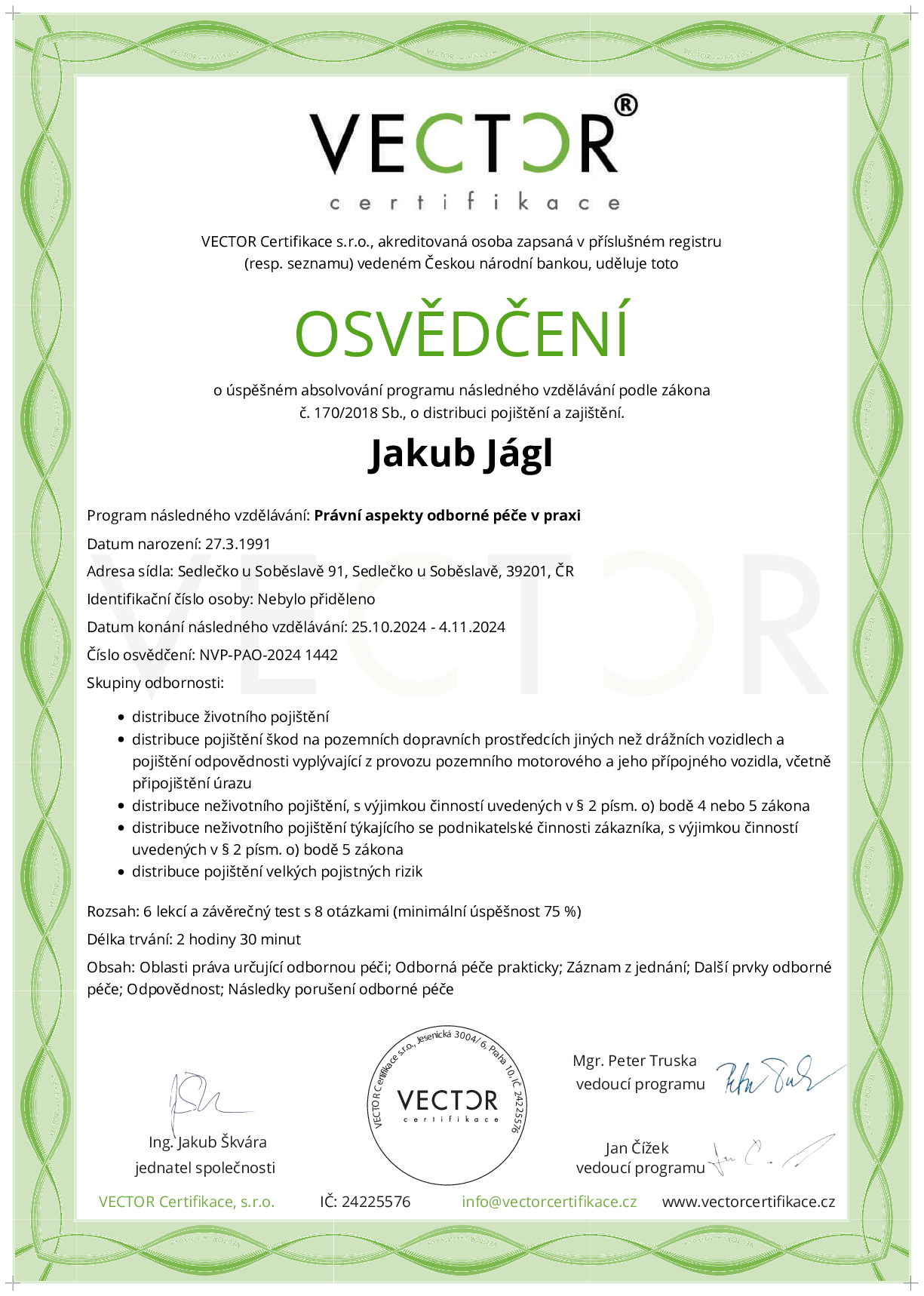 Osvědčení kurzu: Právní aspekty odborné péče v praxi (NVP-PAO-2024)