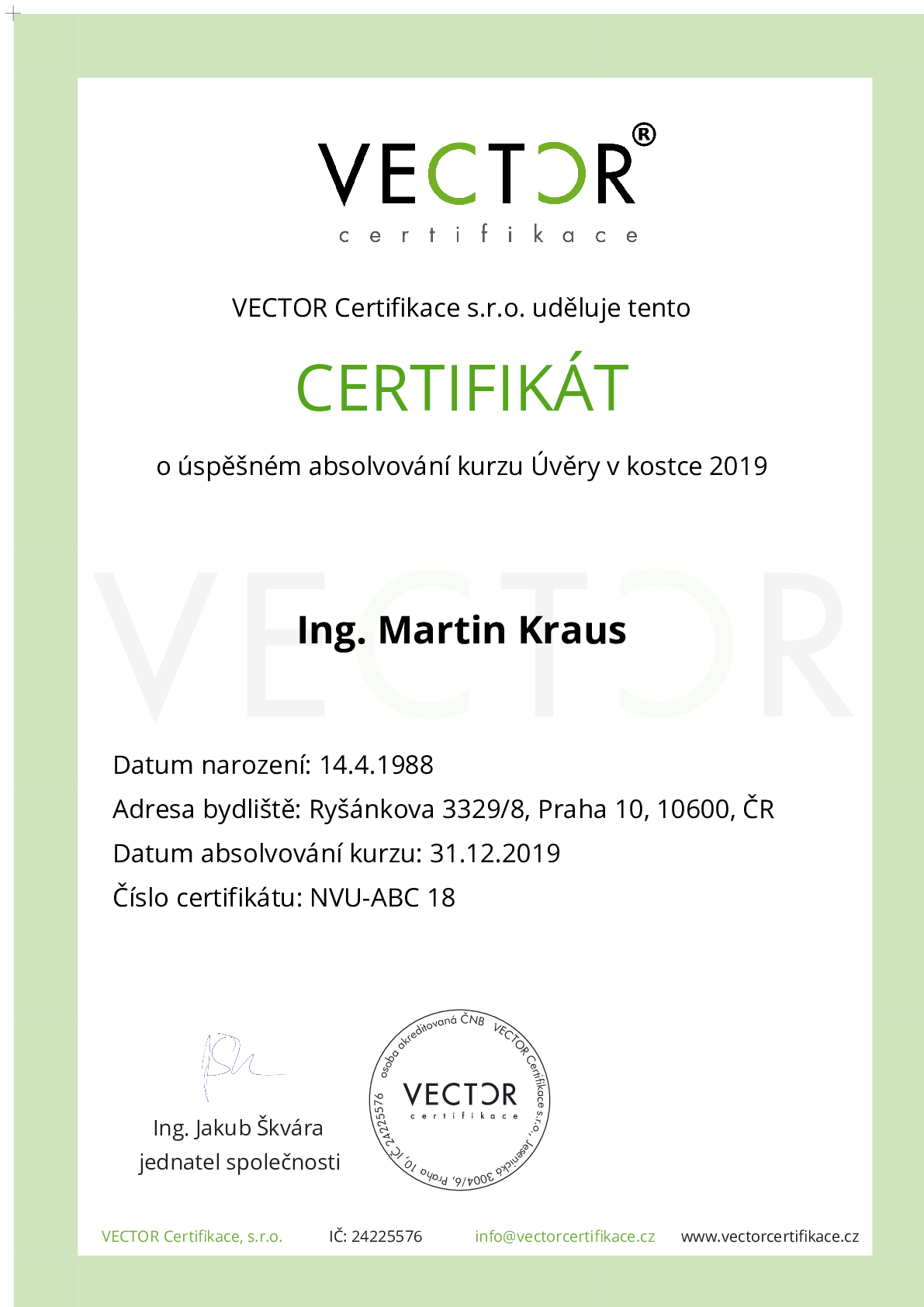 Osvědčení kurzu: Úvěry v kostce 2019 (NVU-ABC)