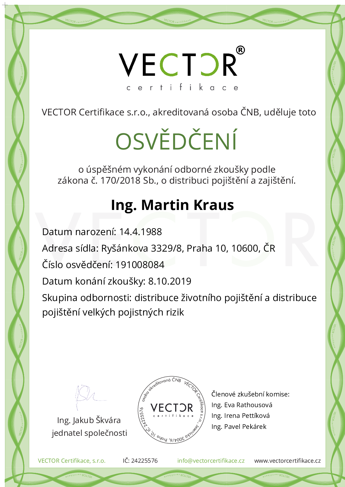 Osvědčení ze zkoušky: IX. POJ-ABC - Souhrnná zkouška na pojištění