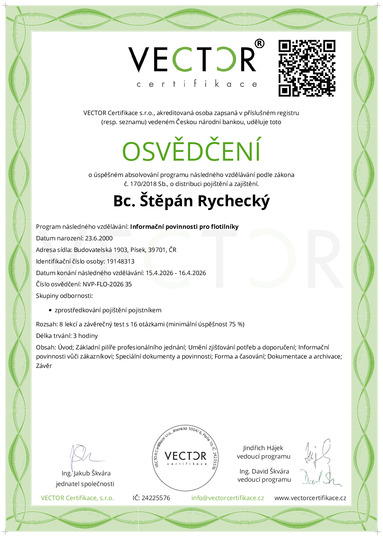 Osvědčení kurzu: Informační povinnosti pro flotilníky (NVP-FLO-2026)