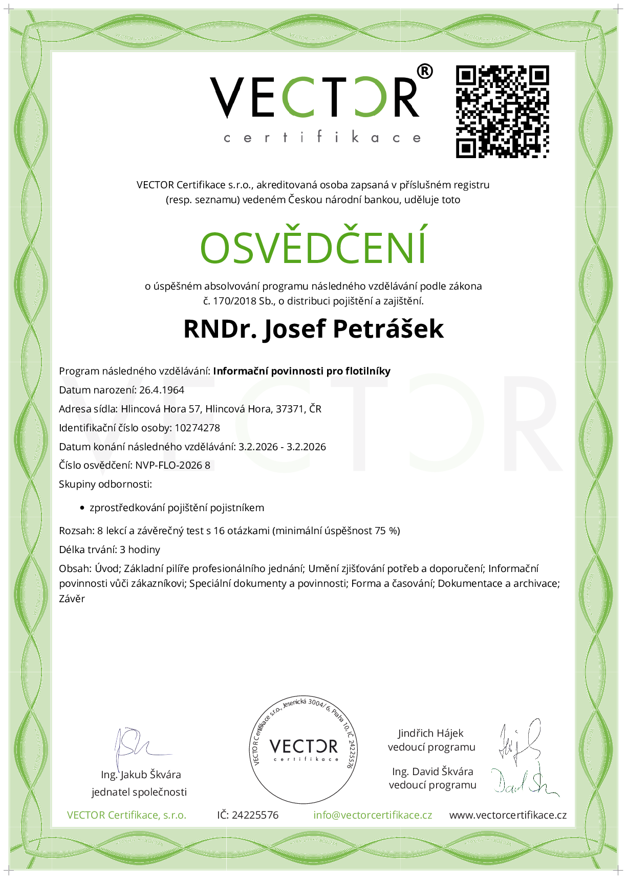 Osvědčení kurzu: Informační povinnosti pro flotilníky (NVP-FLO-2026)