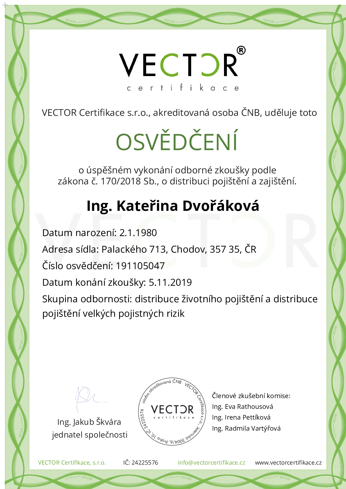 Osvědčení ze zkoušky: IX. POJ-ABC - Souhrnná zkouška na pojištění